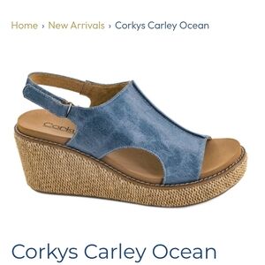 Corkys Carley Denim Blue Wedge Sandals